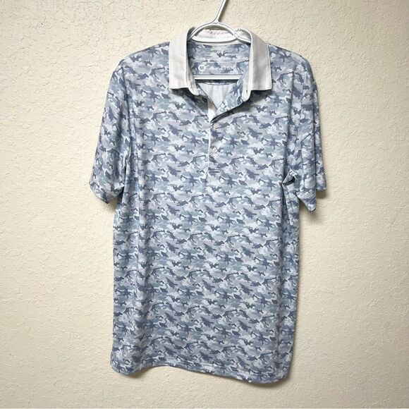 boston scott Other - Boston Scott Polo Shirt Mens Blue Camo Print Golf Performance UPF Stretch Sz M